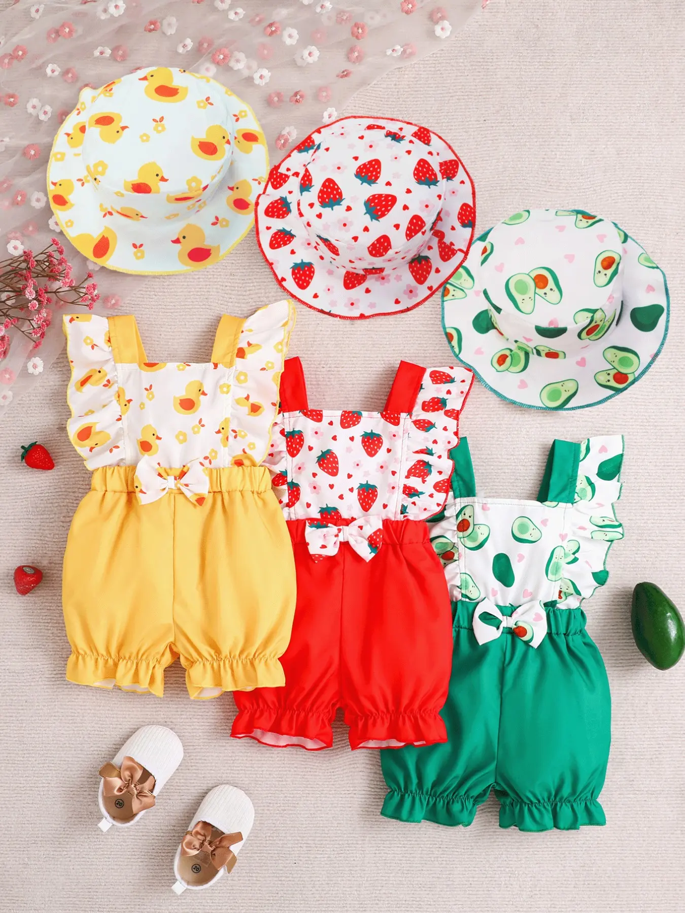 Baby Girl Infant Set, Apple/ Duck/rose Pattern, Gift Set, Casual Style, Perfect for Daily Wear & Outdoor Play