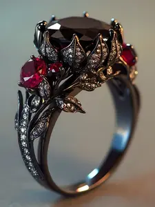 Women's Gothic Floral Zircon Ring, Fashionable Elegant Wedding Engagement Party Jewelry Gift, 1pcs Trendy Ladies Accessory, Floral Design, Gothic Aesthetic