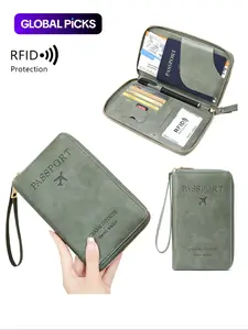 Letter Pattern Passport Holder, Passport Cover, 2024 New Style Portable Passport Case with Zipper & Wrist Strap, Multi-functional Airplane Ticket Clip, Travel Credit Card Wallet