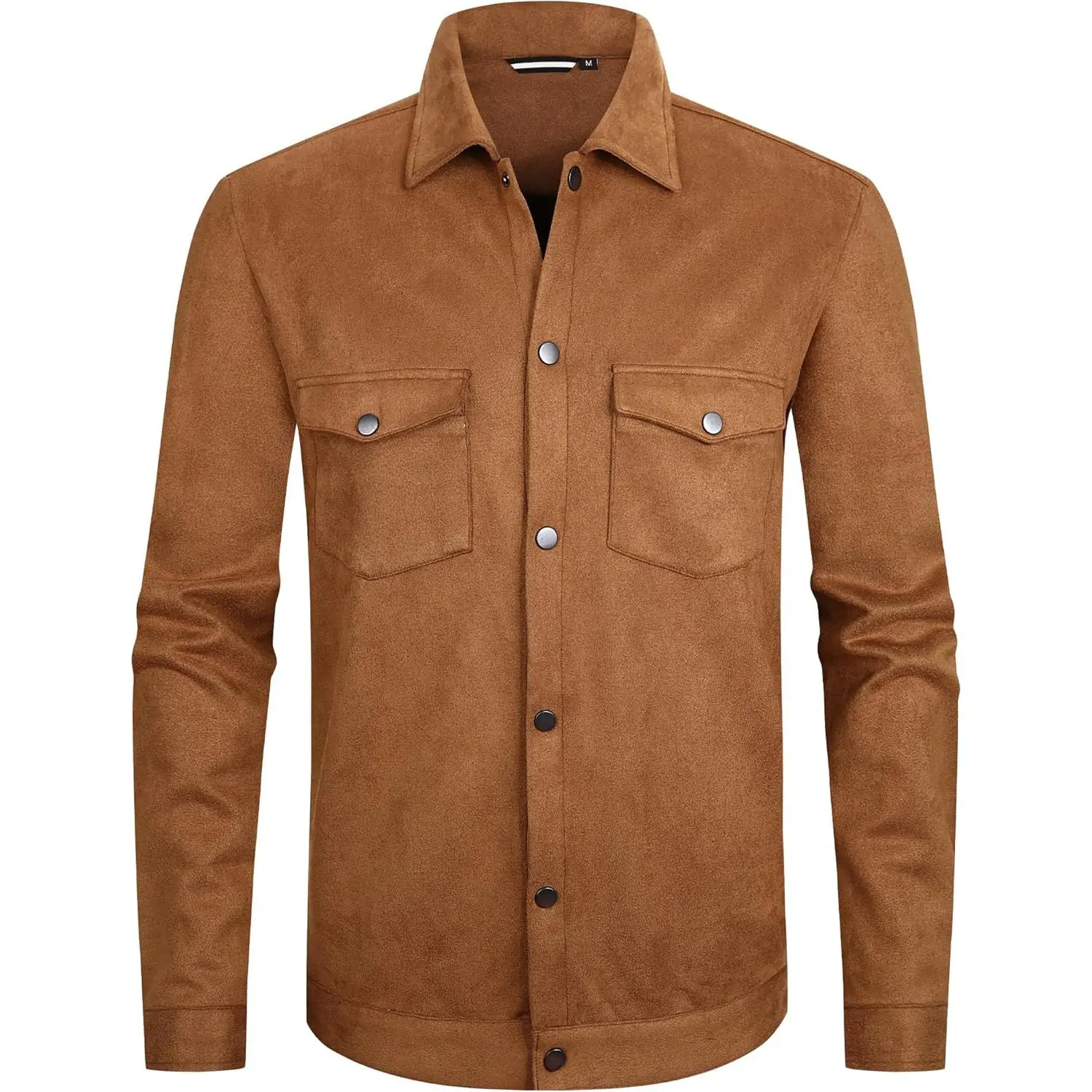 Alex Vando Mens Suede Shirt Jackets Long Sleeve Two Pockets Snap Casual Button Down Shirts