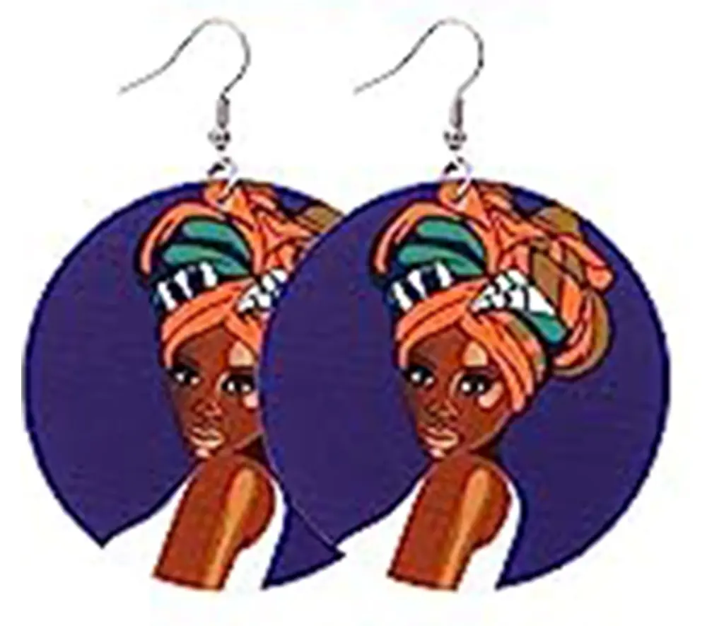 Round Wooden Earrings: Hand-Painted Drops in Ethnic Style for Women - Hand Made