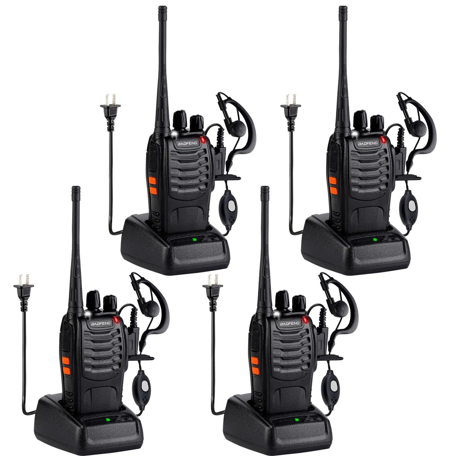 Baofeng 888S Rechargeable Walkie Talkies (4 Pack) Wireless Radio Kit, UHF Handheld Transceivers with Earpieces, Flashlight, Li-ion Battery