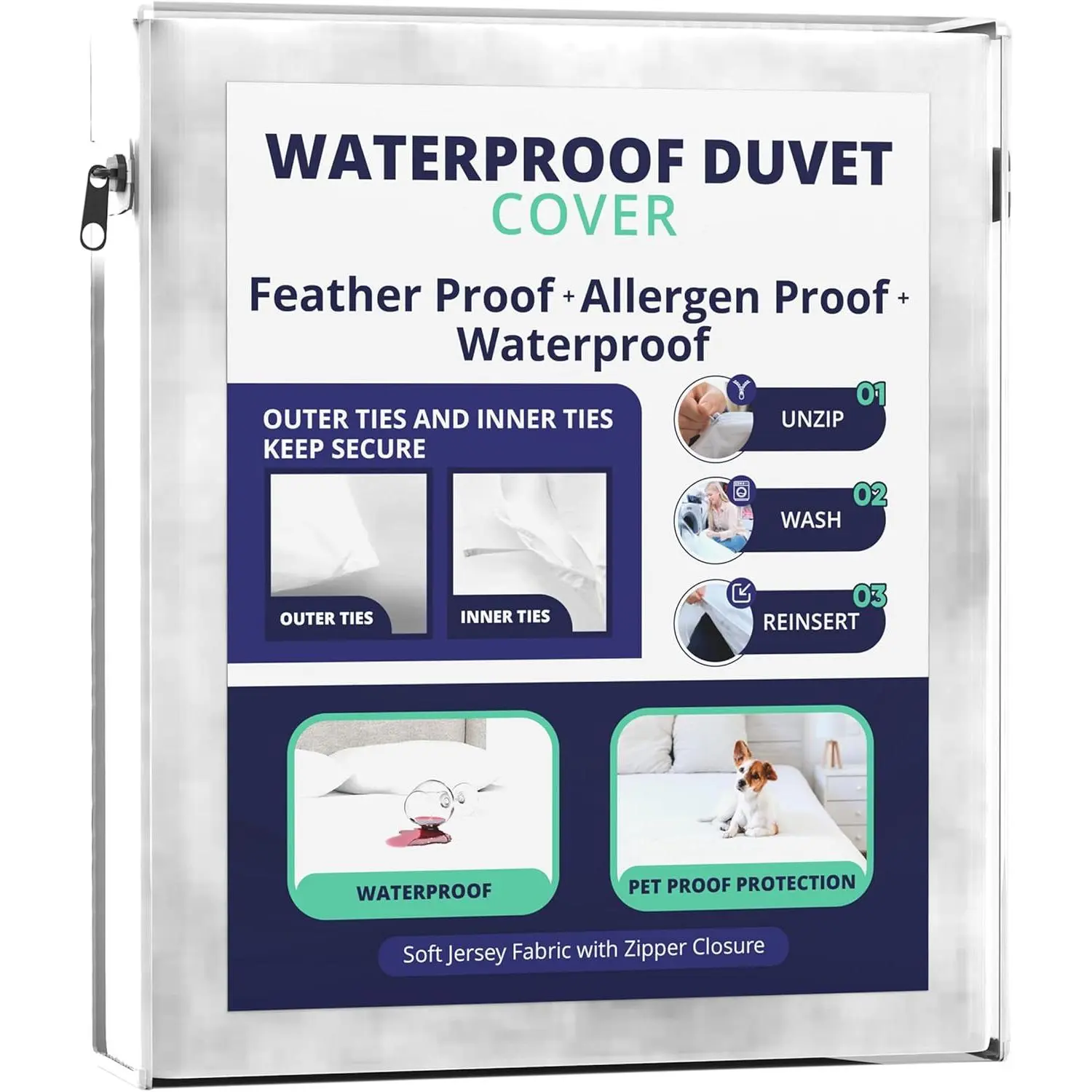 Waterproof Duvet Cover or Waterproof Blanket Cover-Dust, Pet Dander, Feather, Pollen & Allergy Control Duvet Protector (KING-106x86)