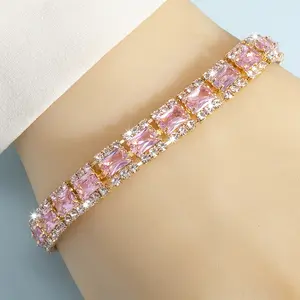1pc Women'S Adjustable Bohemian Style Bracelet with Colorful Synthetic Zirconia Rectangular Beads, Sparkling Rhinestone Chains on Both Sides, Suitable for Daily Wear, Vacation, Party, Wedding, Versatile Gift (Random Color Mix)