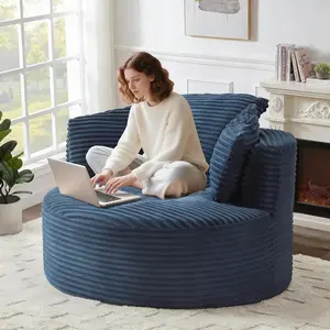 Round Lounge Chaise Indoor with Cushioned Backrest, Compressible Corduroy Upholstered Modern Sofa Couch Sleeper Reading Chair Lounger Seating for Living Room Bedroom Office, Apartment