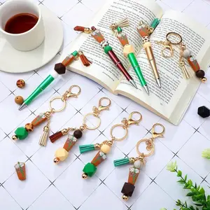 8 Pcs Beadable Pens and Beadable Keychain Bars with Colorful Beads Assorted DIY Making Kit for Pens Keychain Pendant for Women Office Jewelry Craft