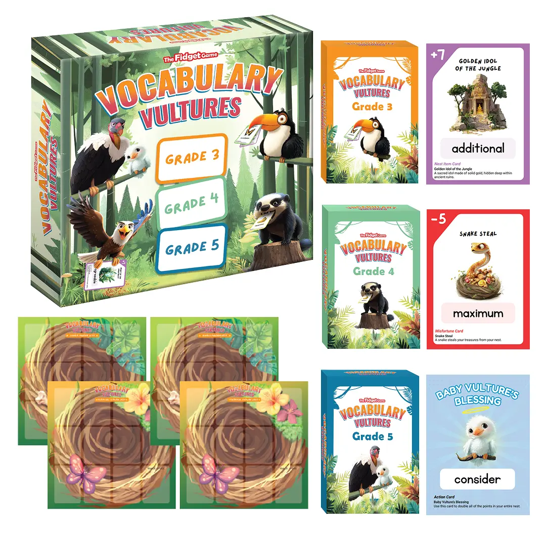 Vocabulary Vultures  - Word Games for Kids Ages 8-11, Grades 3-5, Vocabulary Builder, Reading Comprehension & Communication Skills, Tier 2 Words, Fun Educational Flash Card Game