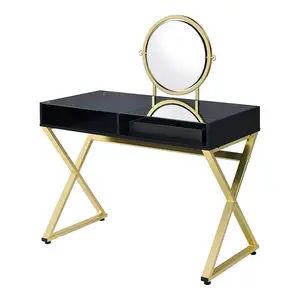 Metal Frame Vanity with Mirror, Vanity Desk, Indoor Furniture for Bedroom, Living Room, White