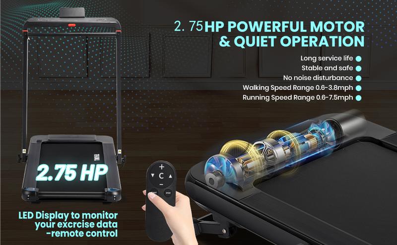 GARVEE 2-in-1 Foldable Under Desk Walking Treadmill with 15% Auto Incline, Handle Bar, LED Display, 7.5 MPH Max Speed, and 2.5HP Portable Motor for Home Use