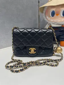 Pre-owned CHANEL EH Mini Square Pearl Crush Black Lambskin