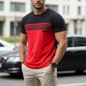 Men’s classic street-style short-sleeve T-shirt with striped print, comfortable and breathable crew neck for summer, suitable for everyday casual wear and outdoor activities.