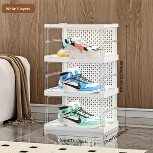 High-end installation-free 3/6-layer integrated shoe rack, transparent shoe storage box, shoe storage cabinet, shoe box multi-functional dust-proof shoe display cabinet multi-purpose storage cabinet Clear Shoe Storage