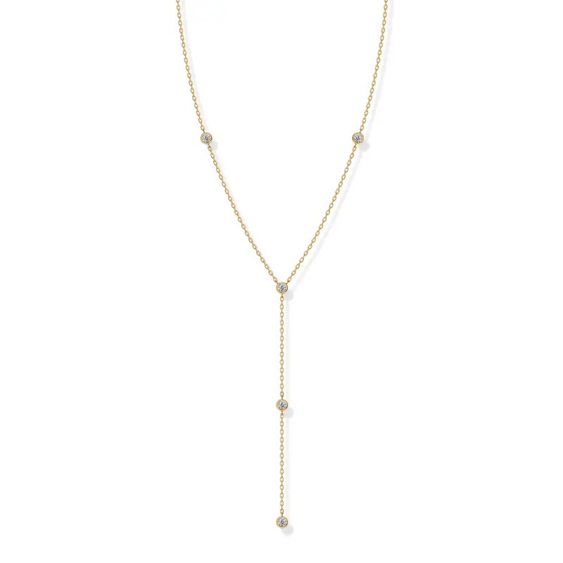PAVOI 14K Gold Plated Women's Lariat Cubic Zirconia Station Necklace for Women
