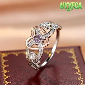 UYYFCA Infinity Heart Ring, Two Tone Silver Rose Gold with Purple Crystal, Dainty Women's Jewelry for Daily Wear and Special Occasions