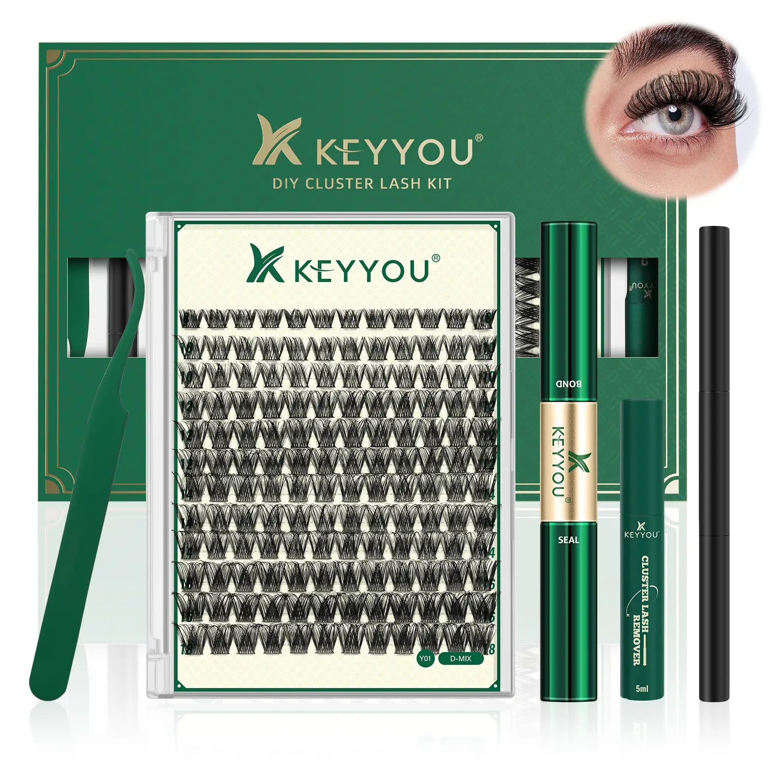 KEYYOU DIY Cluster Lashes Kit Volume Waterproof Long-Lasting Lash Extension Kit D Curl 8-18MIX Eyelash Extensions Cosmetic Makeup
