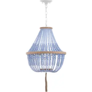Lush Kristi Blue Beaded Boho Farmhouse 3-Light Pendant Chandelier with Tassel, Adjustable Hanging Ceiling Light (LIT4477A)