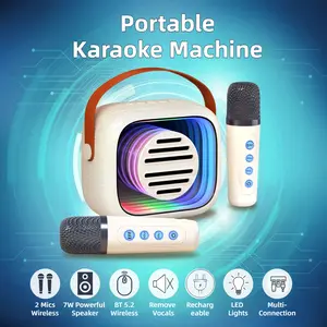 Portable Wireless Karaoke Machine with 2 Wireless Microphones, LED Party Lights & Built-in Speaker, Rechargeable Home Karaoke System for Kids & Adults, Perfect Holiday Gift speaker usb