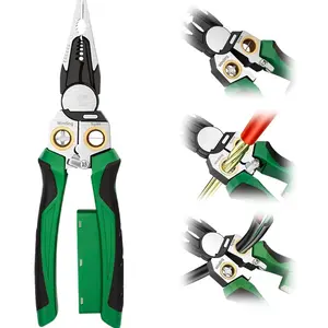 8-in-1 Wire Stripping Pliers with Voltage Tester Multi-function Electrician's Pliers for AWG 18-4.0mm² Compact & Professional-grade Tool Green Nose Locking Spring Loaded