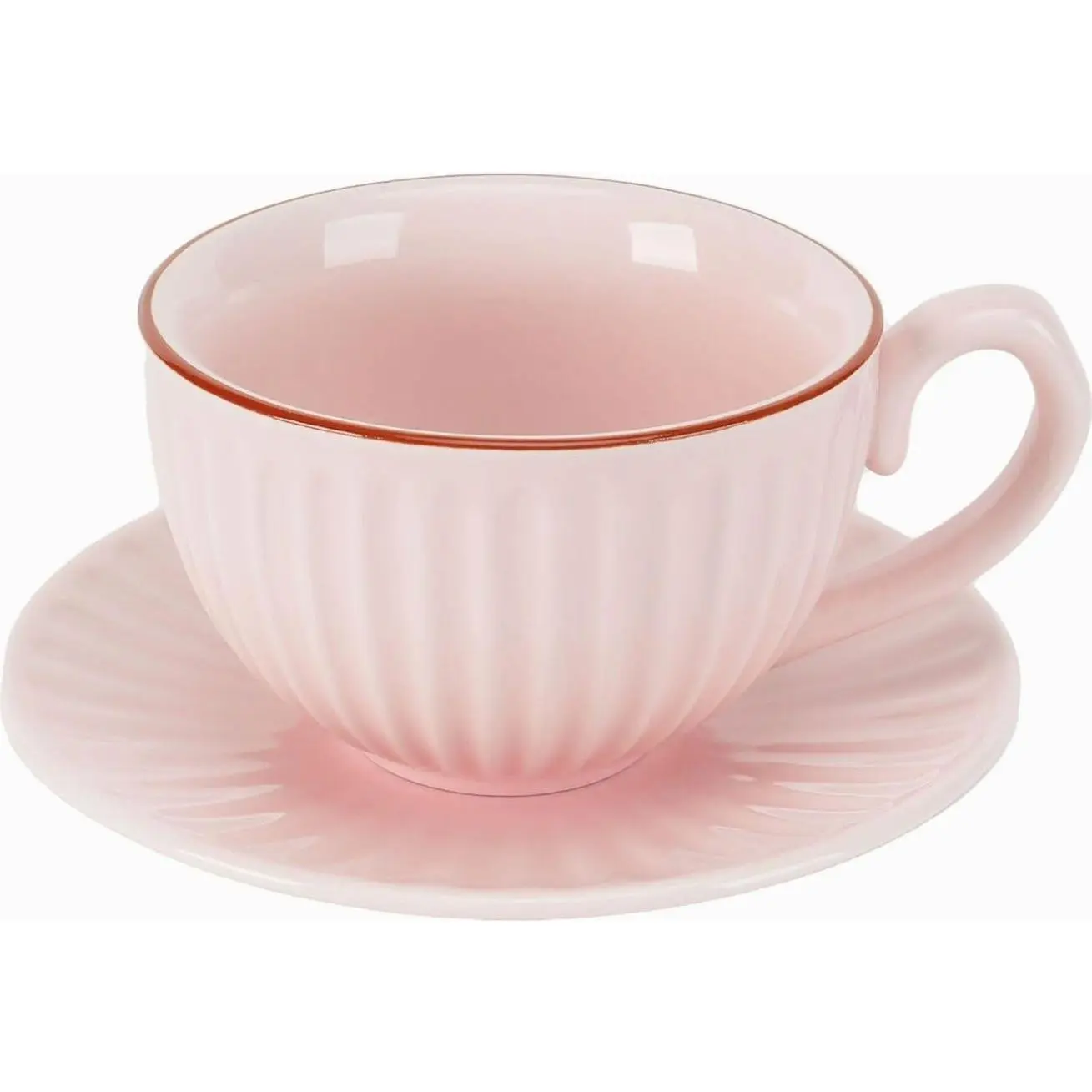 Ceramic Coffee Cup and Saucer Set,11 oz Cup with Saucer,Pink Porcelain Tea Cup Set for ,Coffee or Tea Cup for Home Kitchen,Coffee Bar,Microwave & Dishwasher Safe