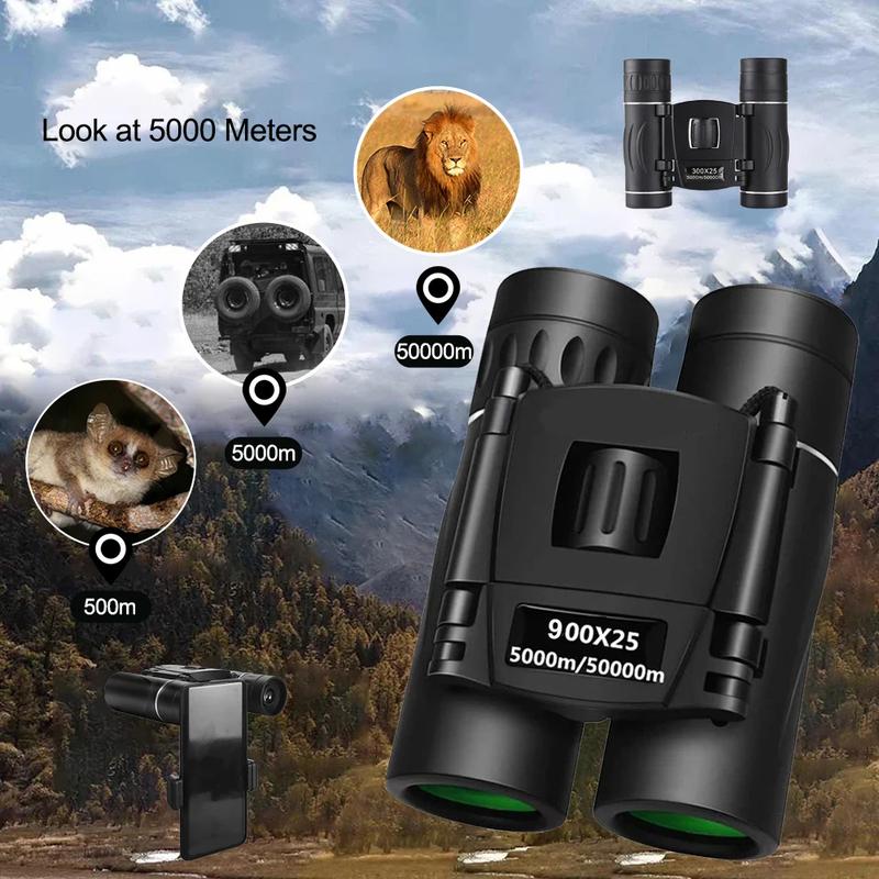 900x25 HD Zoom Binoculars, Powerful Long-Range BAK4 Telescope for Hunting and Camping, Low Light Folding Design