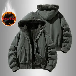Winter Fleece Lined Hooded Work Jacket Military Style Plush Insulated Coat Winter Fleece Lined Hooded Work Jacket Military Style Plush Insulated Coat