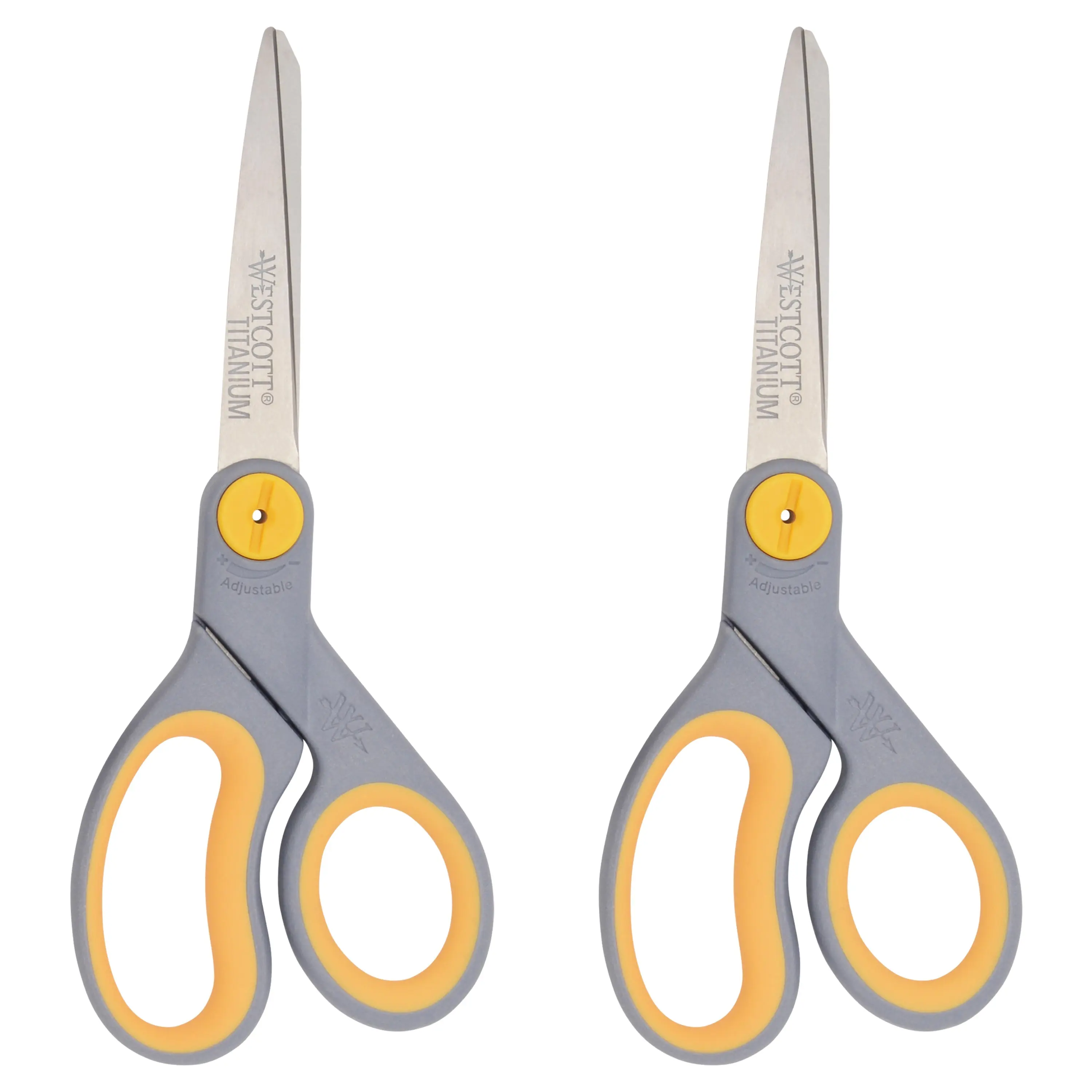 Westcott 8" Straight Soft Handle Titanium Bonded Glide Scissors, Grey/Yellow, 2 Pack (13901)