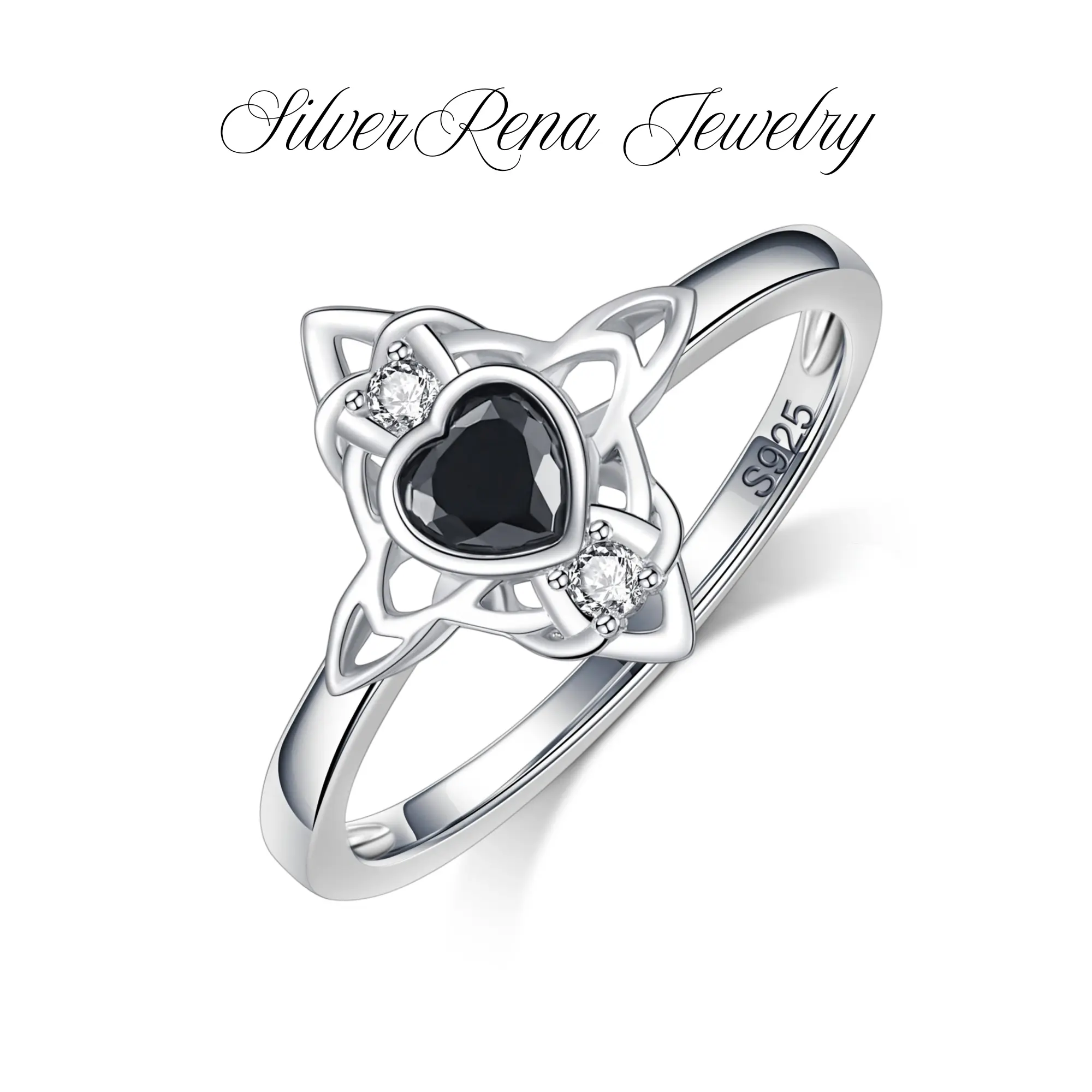 S925 Stylish Black Heart Ring with Celtic Knot and 5A CZ Design, Vintage and Elegant Ring Jewelry for Women, Witches or Gothgirls Ring, Gothic Y2k Witch Style Perfect for Daily Wear and Party, Valentine's Day Birthday Gift