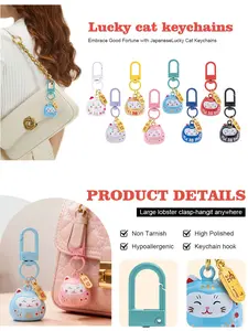 Bag Charm Lucky Cat Water-Sound Bell Keychain "Fu" Character Hanging Plaque — Cartoon Bell Ornament Soft, Cute, And Casual Everyday Style Striking It Produces A Crisp, Ethereal, Water-Like Sound For Bags, Keys, And Earphone Cases