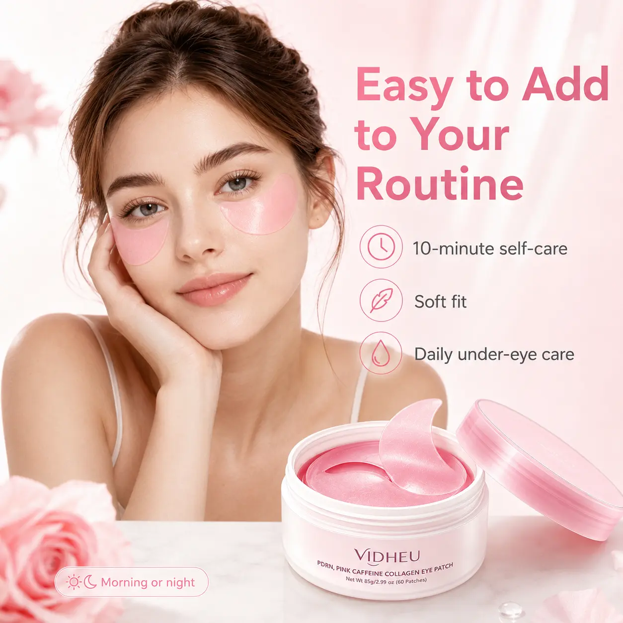 [NEW] Taren Cosmetics PDRN Pink Caffeine Collagen Eye Patches, 60 Hydrogel Under Eye Patches for Night Care, Cooling Hydration for Puffy, Tired-Looking Eyes, Dark Circle and Fine Line Appearance Care,Pink eye patches detox if mask nourish