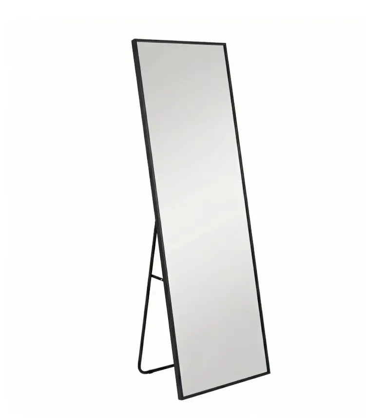 59"x16" Full Length Mirror Floor Standing, Anti-Rust Aluminum Frame, Rectangle, Black