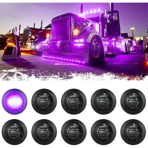 3/4 Inches Trailer Round LED Side Marker Lights Clearance Turn Signal Marker Bullet Light Waterproof for Pickup Truck Car Bus Wrangler Van RV ATV 10Pcs Purple-color Marker Light w/Smoked Lens