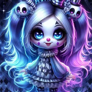 5D DIY Full Drill Round Diamond Painting - Diamond Art Craft Kit Blue-Purple Hair Doll Mosaic, Canvas - DIY Decorative Painting, Home Wall Decor, Perfect for Halloween and Christmas, Independence Day, Birthdays, and Anniversary Gifts. Diamond Art Tools