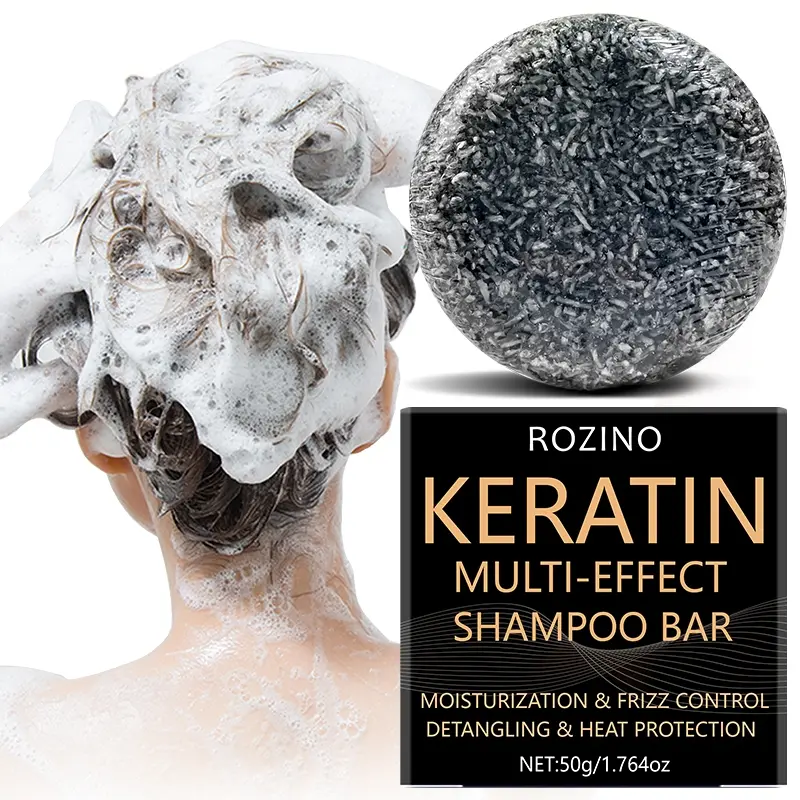 Rozino 50g Keratin Multi-Effect Shampoo Bar, Deep Moisturizing, Frizz Control, Detangling, Anti-Dandruff, Oil Control, Damaged Hair Repair, Restore, Unisex Solid Shampoo Soap, Haircare, Hydrating, Cleansing, Cleanser, Hydrate, Moisture