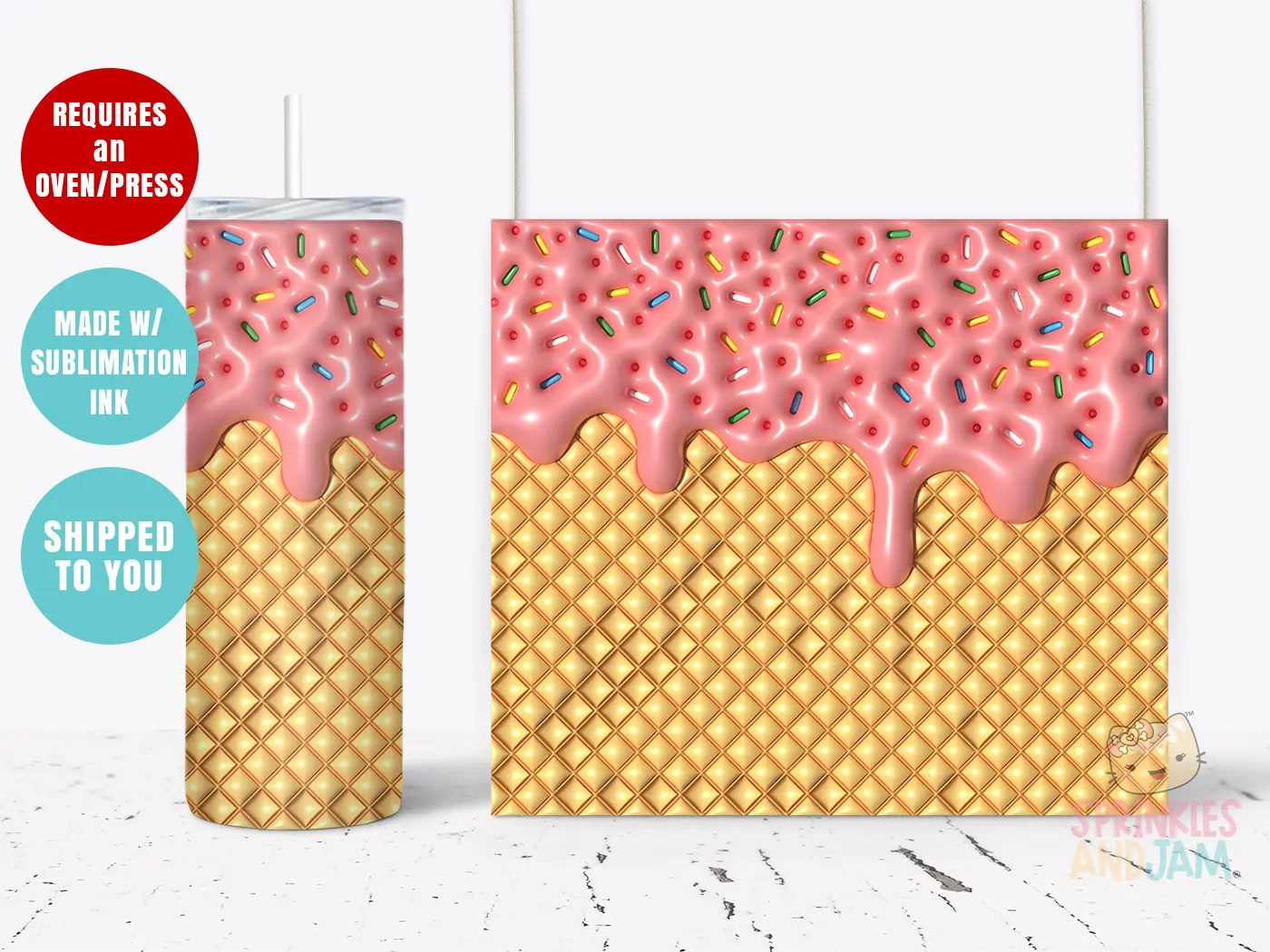 2-PACK Ice Cream tumbler sublimation transfer for 20oz Skinny Tumbler - Ready to press - DIY Specialty Supplies - T043