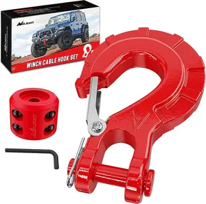 Nilight Forged Steel Winch Hook 3/8" Grade 70 Safety Latch Winch Cable Hook Stopper & Clevis Slip Hook Sets, Included Allen Wrench,Max 35,000 lbs