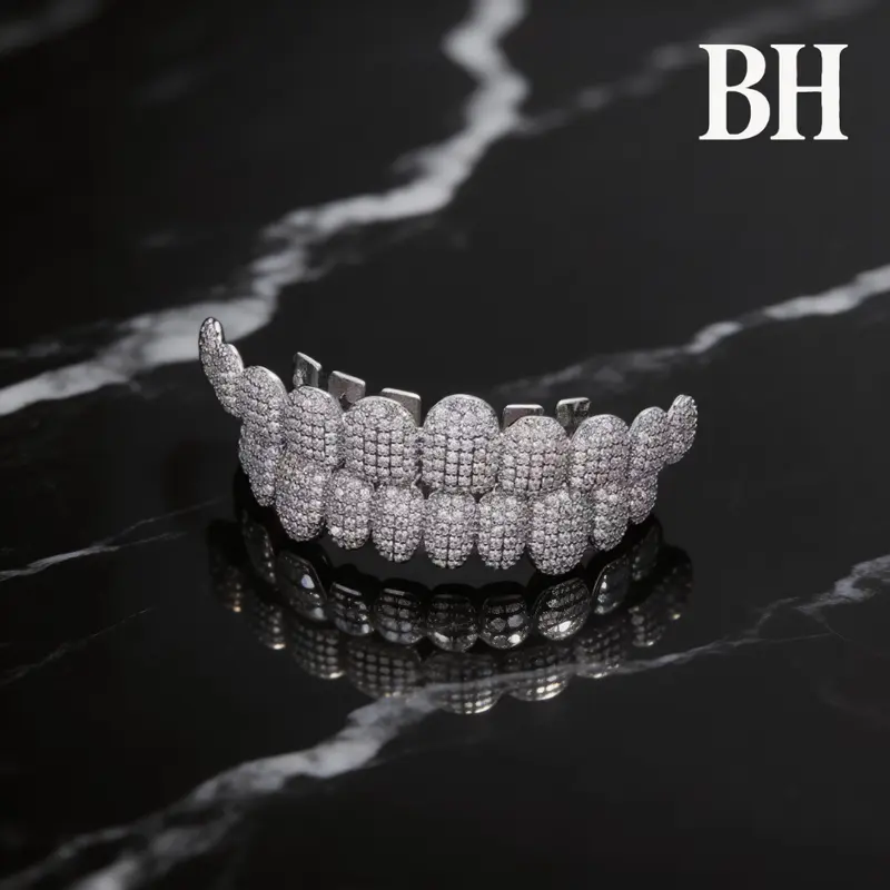 Boys&Hood 8A High-Depth Brilliance Handcrafted Iconic Honeycomb Diamond Grillz, Hiphop Streetwear Dental Accessory, Luxury & Precision No Dental Work Required Men's Costume Body Jewelry