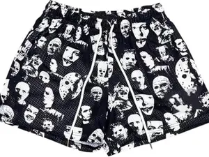 Unisex Black Horror Mask Mesh Shorts – Bether Nightmare Crowd Edition