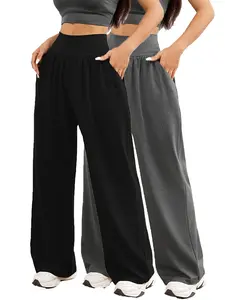 2pcs Women'S Pants - Wide Leg Leggings with Side Pockets, Non-Slip Grip, Machine Washable Pants for, Lounge - All-Season Pants in Grey/Black/ - Ideal for Home & Outdoor Use, Casual Style, Durable Fabric, Tights, Design, Breathable Material, Women