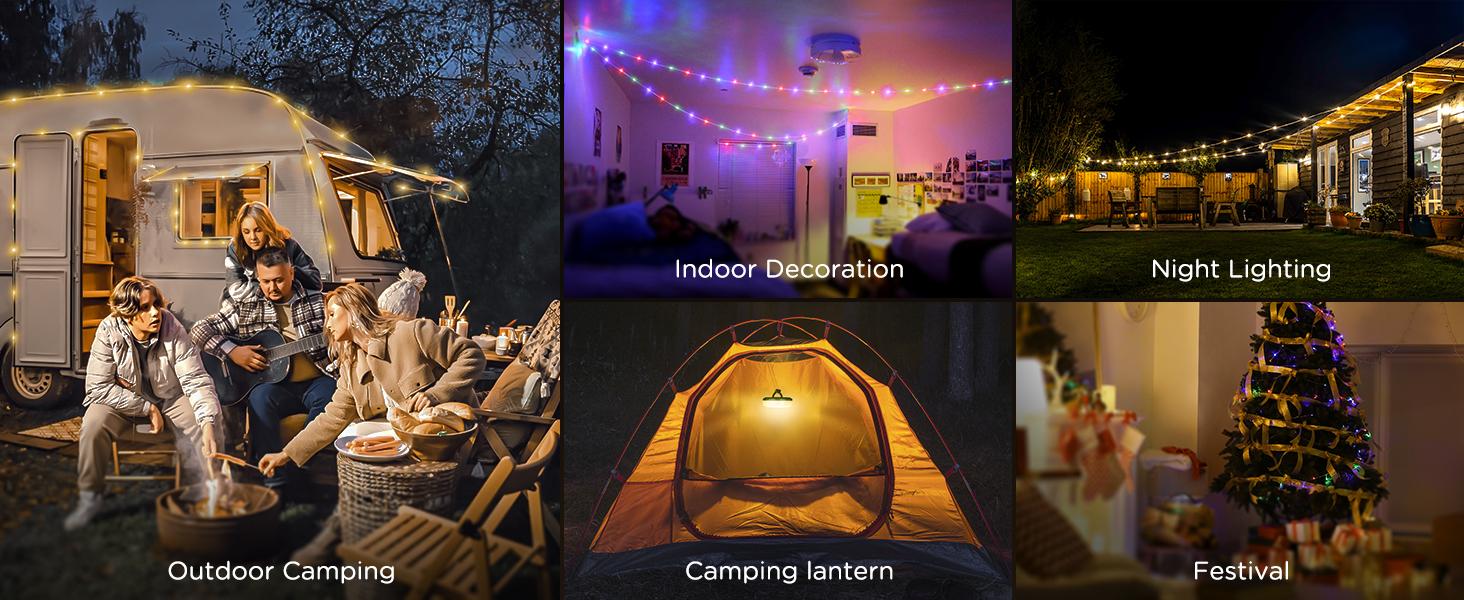 XTAUTO 4 in 1 Quick Storage LED Camping String Lights, 8 Lighting Modes Waterproof Portable Tent Lights, Outdoor Patio Garden Party Halloween Emergency Camping Essentials