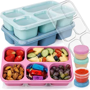 Adult Lunch Boxes Reusable 3-Pack Snack Box Containers with 5 Compartments & 3 Condiment Cups BPA-Free Food Storage for Meal Prep School Work Microwave Freezer Dishwasher Safe 46 fl oz Capacity Set Bottles - Organiser, Rack