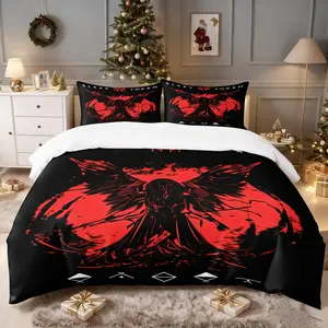 2/3pcs Sleep Token Themed Duvet Cover Set, Festive Dark Style Design. Soft Fabric Suits Bedrooms Dorms. Ideal For Band Fans Of Edgy Seasonal Bedding. Includes Duvet Cover And 1 Or 2 Coreless Pillowcases