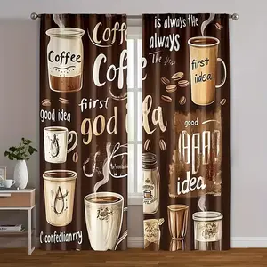 Coffee Series Curtains, 2 Piece Modern Rod Pocket Design, Durable Polyester Fabric, Suitable for Living Room and Bedroom Home Decor