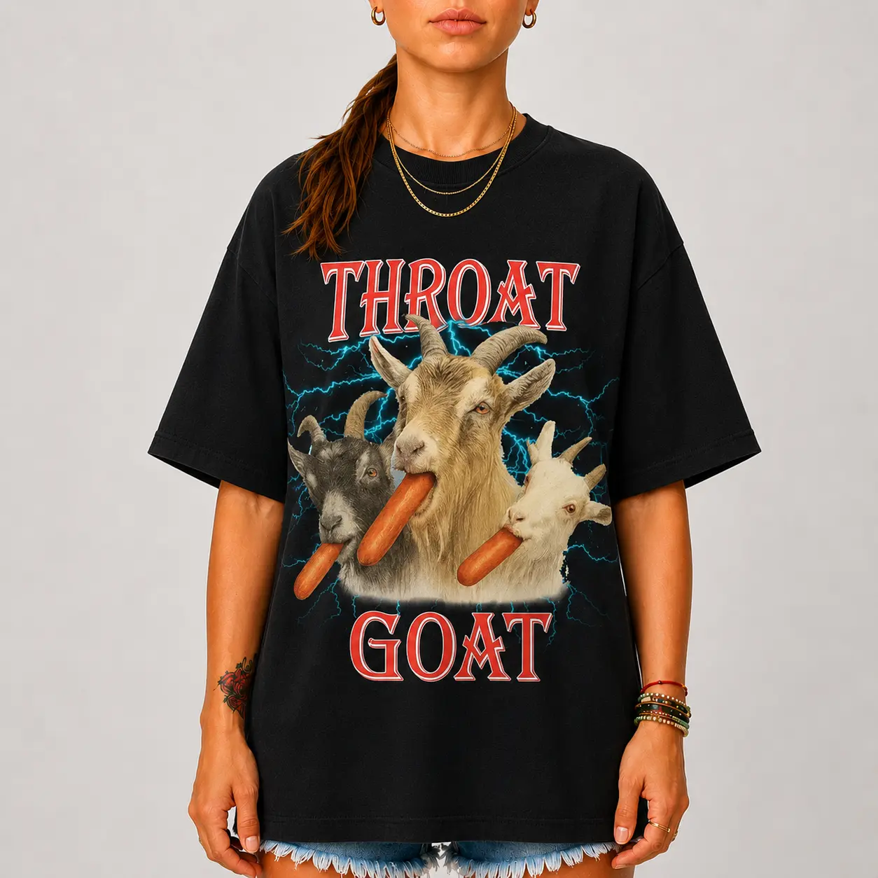 Throat Goat Shirt, Funny Humor Tee, Goat Graphic T-Shirt, Meme Shirt, Novelty Gag for Adults