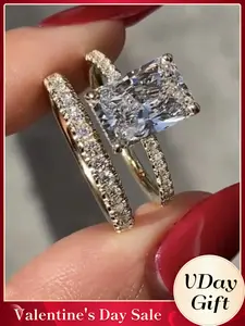 Fashion Simple Square Rhinestone Decorated Ring, Cubic Zirconia Rings, Elegant Fashion Accessories for Women, Casual Jewelry for Party, Daily Clothing Decor, Trendy All-match Engagement Rings for Birthday Gift