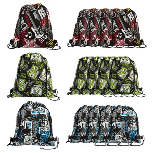 Medium Life on the Edge Gamer, Skater & Rocker Printed Drawstring Bags - 12 Pc.