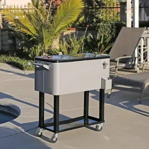 【Summervibes】Ubesgoo 80 Quart Rolling Ice Chest, Portable Bar Drink Cooler With Catch Basin, Bottom Storage Tray And Bottle Opener For Patio Party BBQ Beach Activities