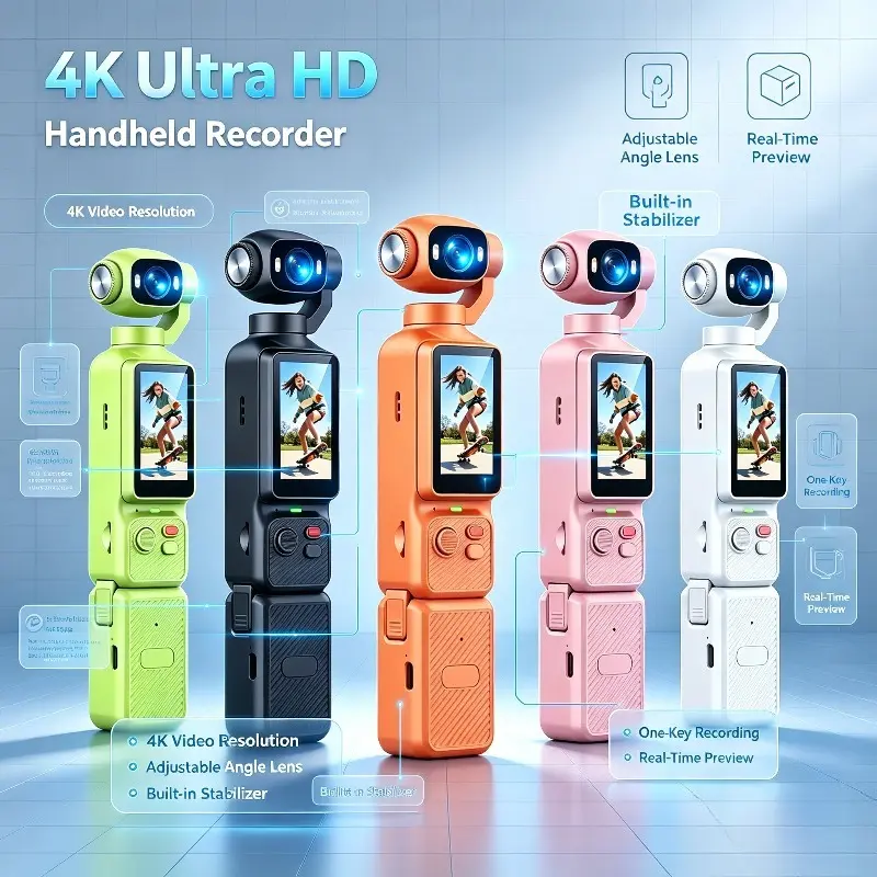 4K Ultra HD Portable Camera, Mini Video and Audio Pocket Camera, HD Camera, Flip-Up Screen, 16x Zoom, 180° Rotation, Ideal for Outdoor Sports, Cycling, Travel, and Everyday Use (Pocket Camera). The Perfect Christmas Gift