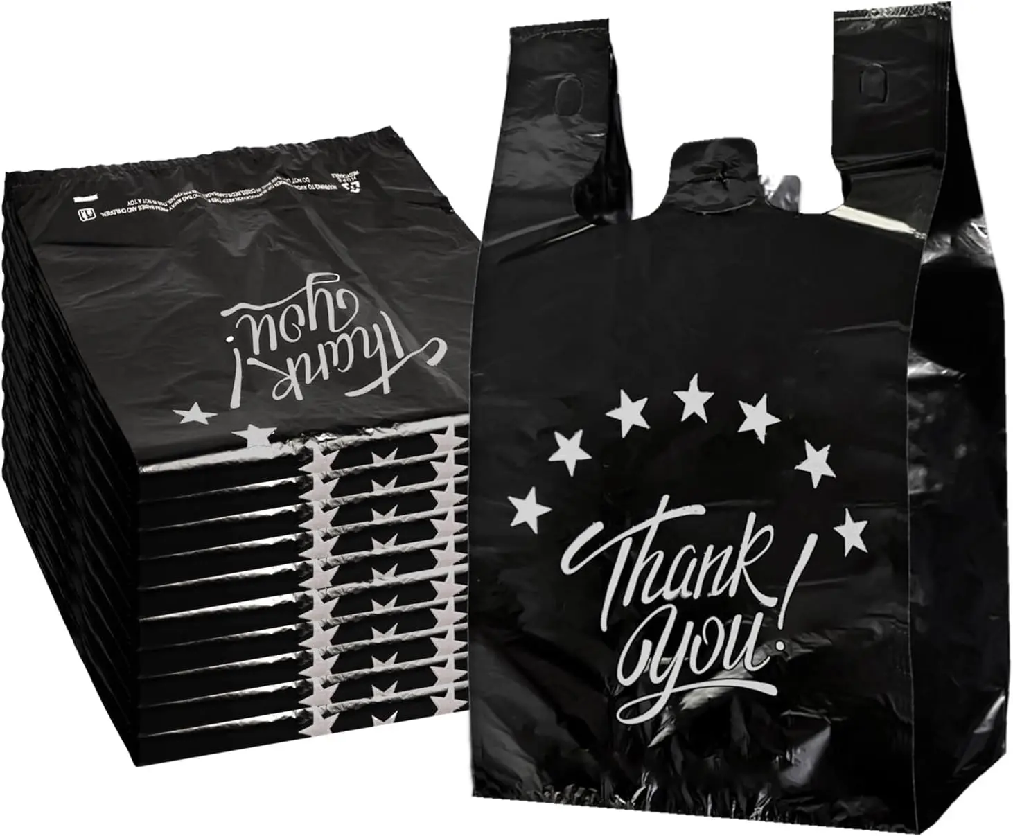 [New Deal] Reusable Thank You T-Shirt Bags with Convenient Handles, HDPE Material for Small Businesses & Daily Use, 11''x6''x21'' 100PCS Disposable Supermarket Bags