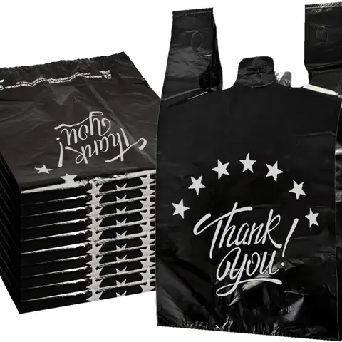 100PCS Thank you T shirt bag, Grocery shopping bag Reusable and Disposable Supermarket Bag 11''x6''x21''  Daily Use