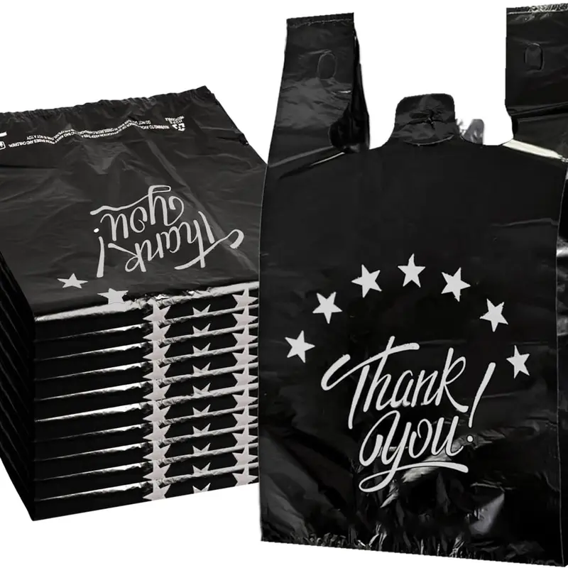 100PCS Thank you T shirt bag, Grocery shopping bag Reusable and Disposable Supermarket Bag 11''x6''x21''  Daily Use